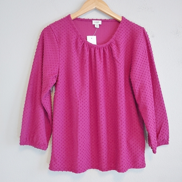 J. Crew Factory Women's Magenta Scoop Neck Swiss Dot Blouse Sz M - Picture 1 of 9